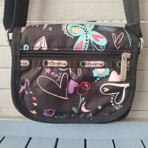 LESPORTSAC Crossbody Mini/Small Purse Hearts Flowers Butterflys Black